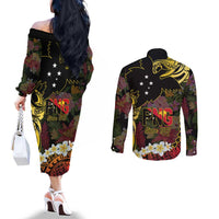 Papua New Guinea 50th Independence Anniversary Couples Matching Off The Shoulder Long Sleeve Dress and Long Sleeve Button Shirt Independen Stet bilong Papua Niu Gini LT14