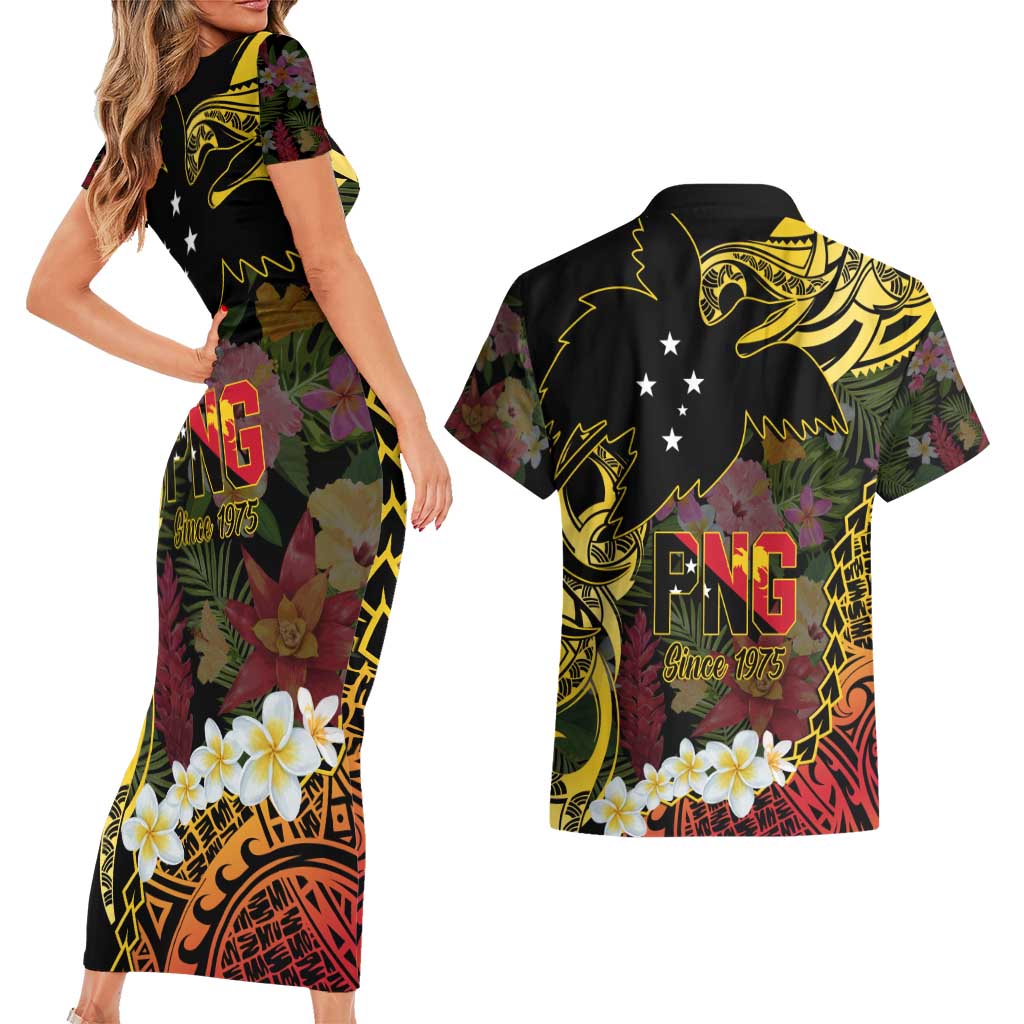 Papua New Guinea 50th Independence Anniversary Couples Matching Short Sleeve Bodycon Dress and Hawaiian Shirt Independen Stet bilong Papua Niu Gini LT14