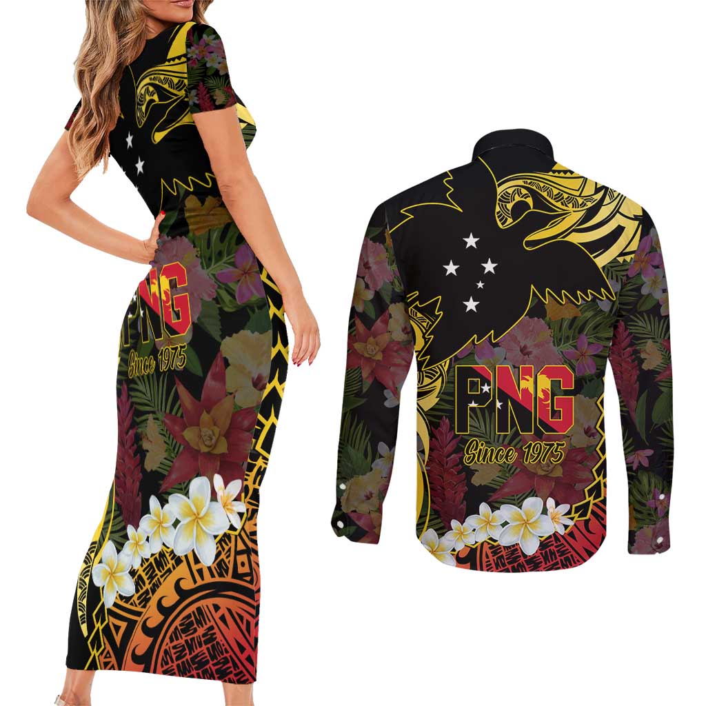 Papua New Guinea 50th Independence Anniversary Couples Matching Short Sleeve Bodycon Dress and Long Sleeve Button Shirt Independen Stet bilong Papua Niu Gini LT14