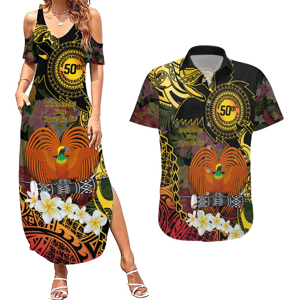 Papua New Guinea 50th Independence Anniversary Couples Matching Summer Maxi Dress and Hawaiian Shirt Independen Stet bilong Papua Niu Gini LT14