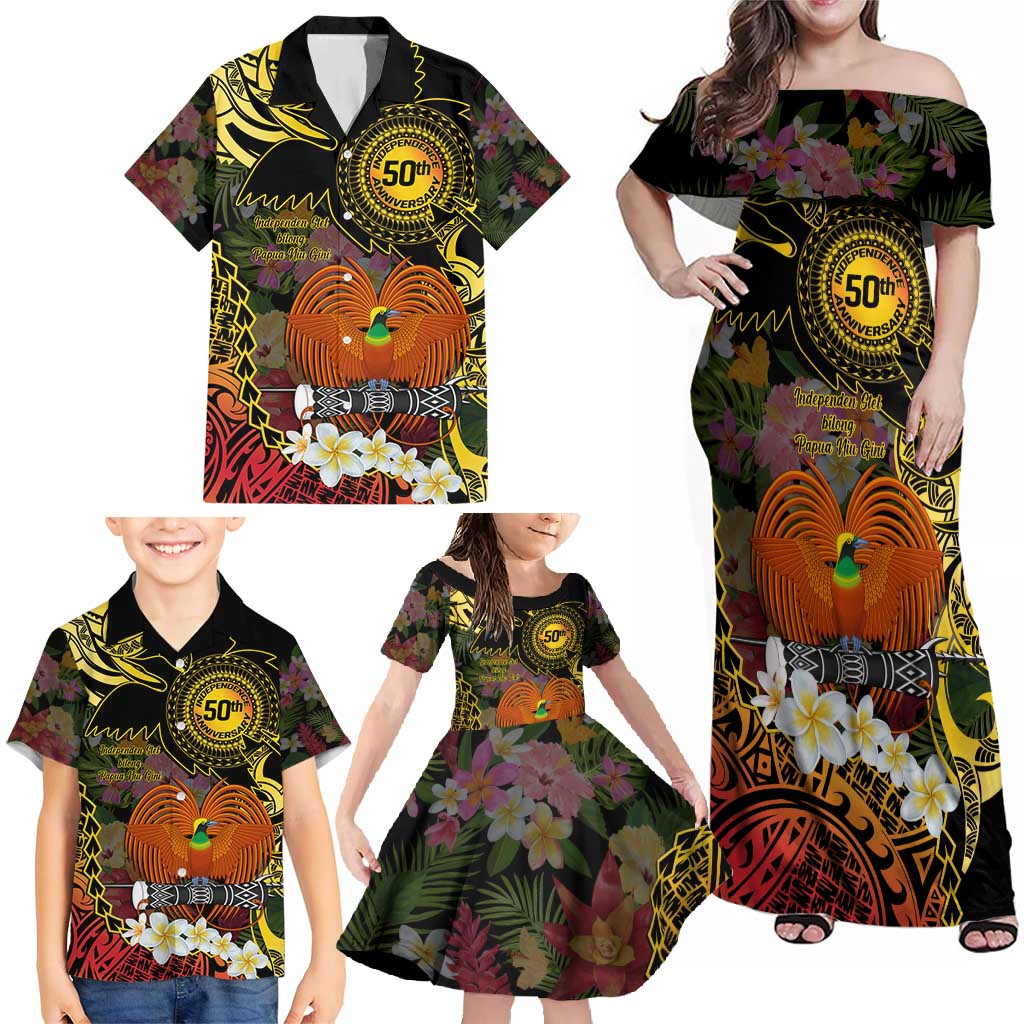 Papua New Guinea 50th Independence Anniversary Family Matching Off Shoulder Maxi Dress and Hawaiian Shirt Independen Stet bilong Papua Niu Gini LT14