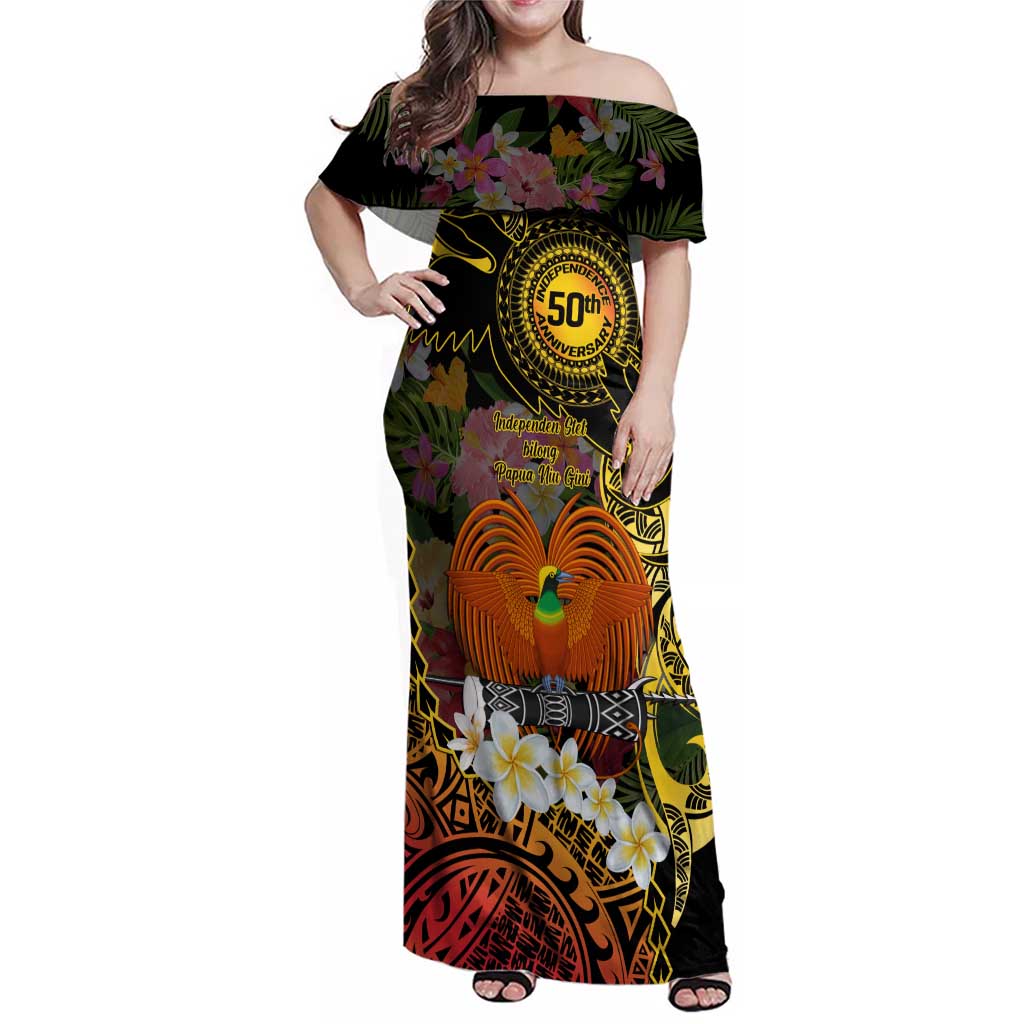 Papua New Guinea 50th Independence Anniversary Family Matching Off Shoulder Maxi Dress and Hawaiian Shirt Independen Stet bilong Papua Niu Gini LT14