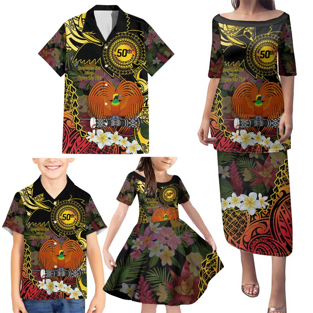 Papua New Guinea 50th Independence Anniversary Family Matching Puletasi and Hawaiian Shirt Independen Stet bilong Papua Niu Gini LT14