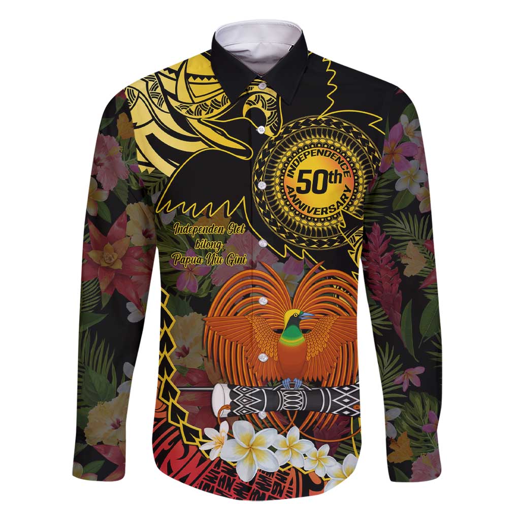 Papua New Guinea 50th Independence Anniversary Family Matching Short Sleeve Bodycon Dress and Hawaiian Shirt Independen Stet bilong Papua Niu Gini LT14 Dad's Shirt - Long Sleeve Black - Polynesian Pride