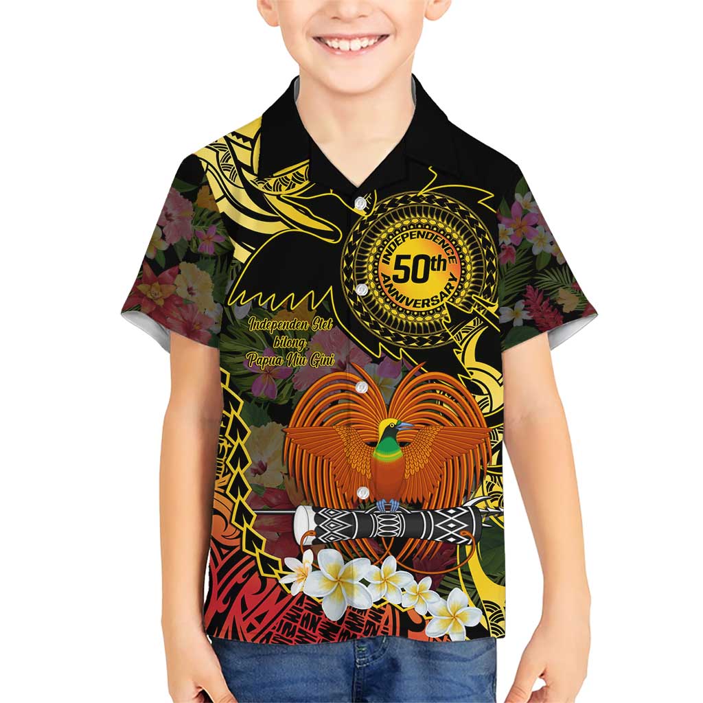 Papua New Guinea 50th Independence Anniversary Family Matching Short Sleeve Bodycon Dress and Hawaiian Shirt Independen Stet bilong Papua Niu Gini LT14 Son's Shirt Black - Polynesian Pride