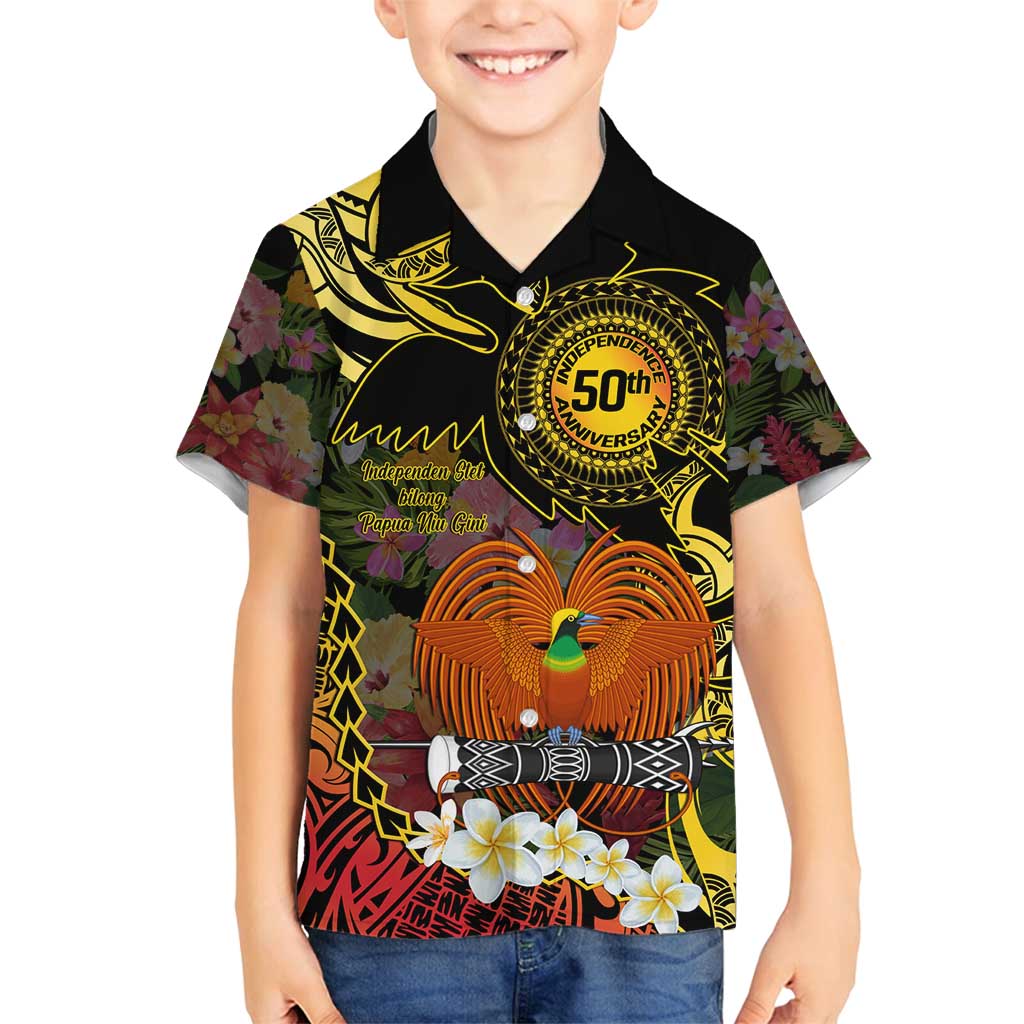 Papua New Guinea 50th Independence Anniversary Family Matching Tank Maxi Dress and Hawaiian Shirt Independen Stet bilong Papua Niu Gini LT14 Son's Shirt Black - Polynesian Pride