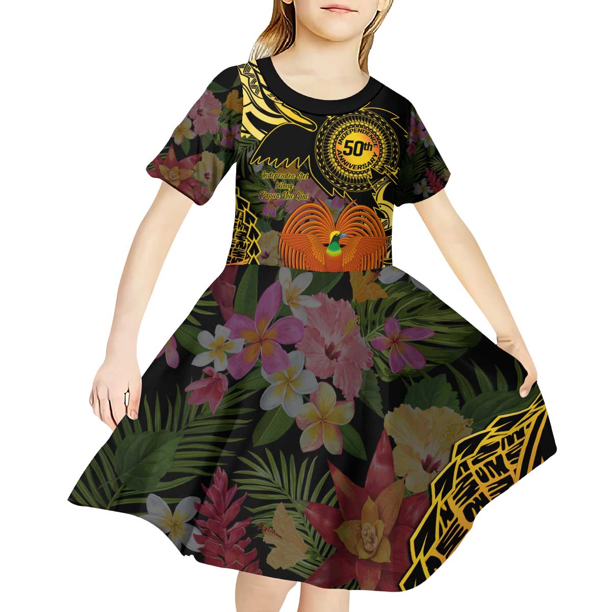 Papua New Guinea 50th Independence Anniversary Kid Short Sleeve Dress Independen Stet bilong Papua Niu Gini LT14
