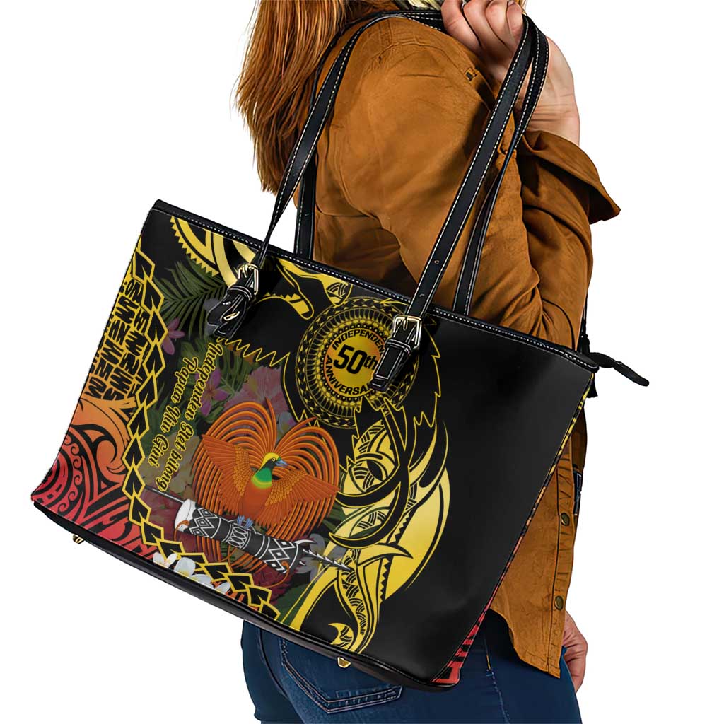 Papua New Guinea 50th Independence Anniversary Leather Tote Bag Independen Stet bilong Papua Niu Gini LT14