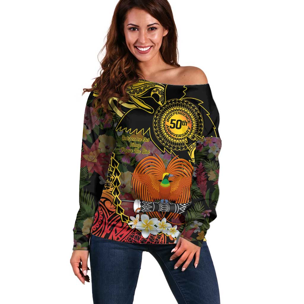 Papua New Guinea 50th Independence Anniversary Off Shoulder Sweater Independen Stet bilong Papua Niu Gini LT14