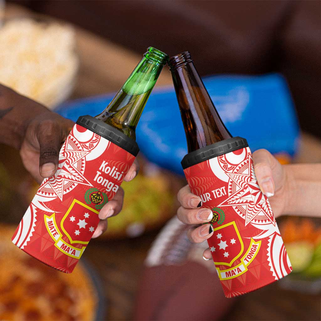 Personalised Kolisi Tonga 4 in 1 Can Cooler Tumbler Mate Maa Tonga Ngatu Pattern - Polynesian Pride