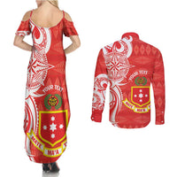 Personalised Kolisi Tonga Couples Matching Summer Maxi Dress and Long Sleeve Button Shirt Mate Maa Tonga Ngatu Pattern - Polynesian Pride