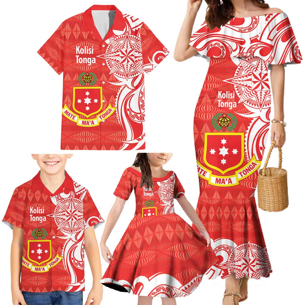 Personalised Kolisi Tonga Family Matching Mermaid Dress and Hawaiian Shirt Mate Maa Tonga Ngatu Pattern - Polynesian Pride