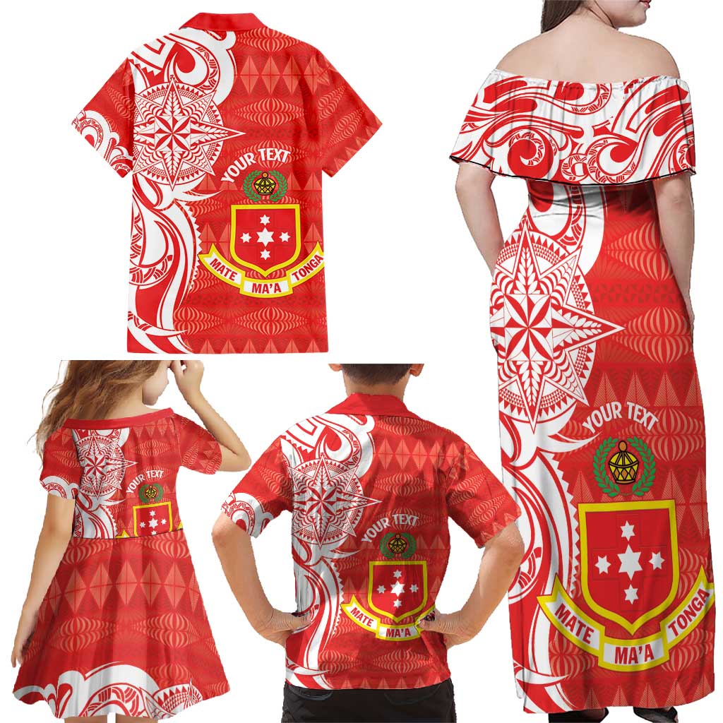 Personalised Kolisi Tonga Family Matching Off Shoulder Maxi Dress and Hawaiian Shirt Mate Maa Tonga Ngatu Pattern - Polynesian Pride