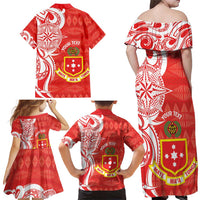 Personalised Kolisi Tonga Family Matching Off Shoulder Maxi Dress and Hawaiian Shirt Mate Maa Tonga Ngatu Pattern - Polynesian Pride