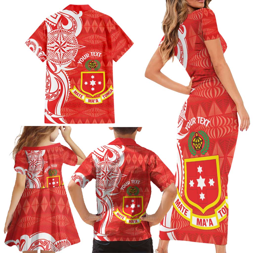Personalised Kolisi Tonga Family Matching Short Sleeve Bodycon Dress and Hawaiian Shirt Mate Maa Tonga Ngatu Pattern - Polynesian Pride