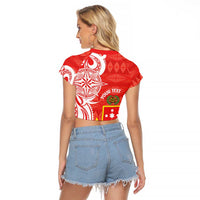 Personalised Kolisi Tonga Raglan Cropped T Shirt Mate Maa Tonga Ngatu Pattern - Polynesian Pride