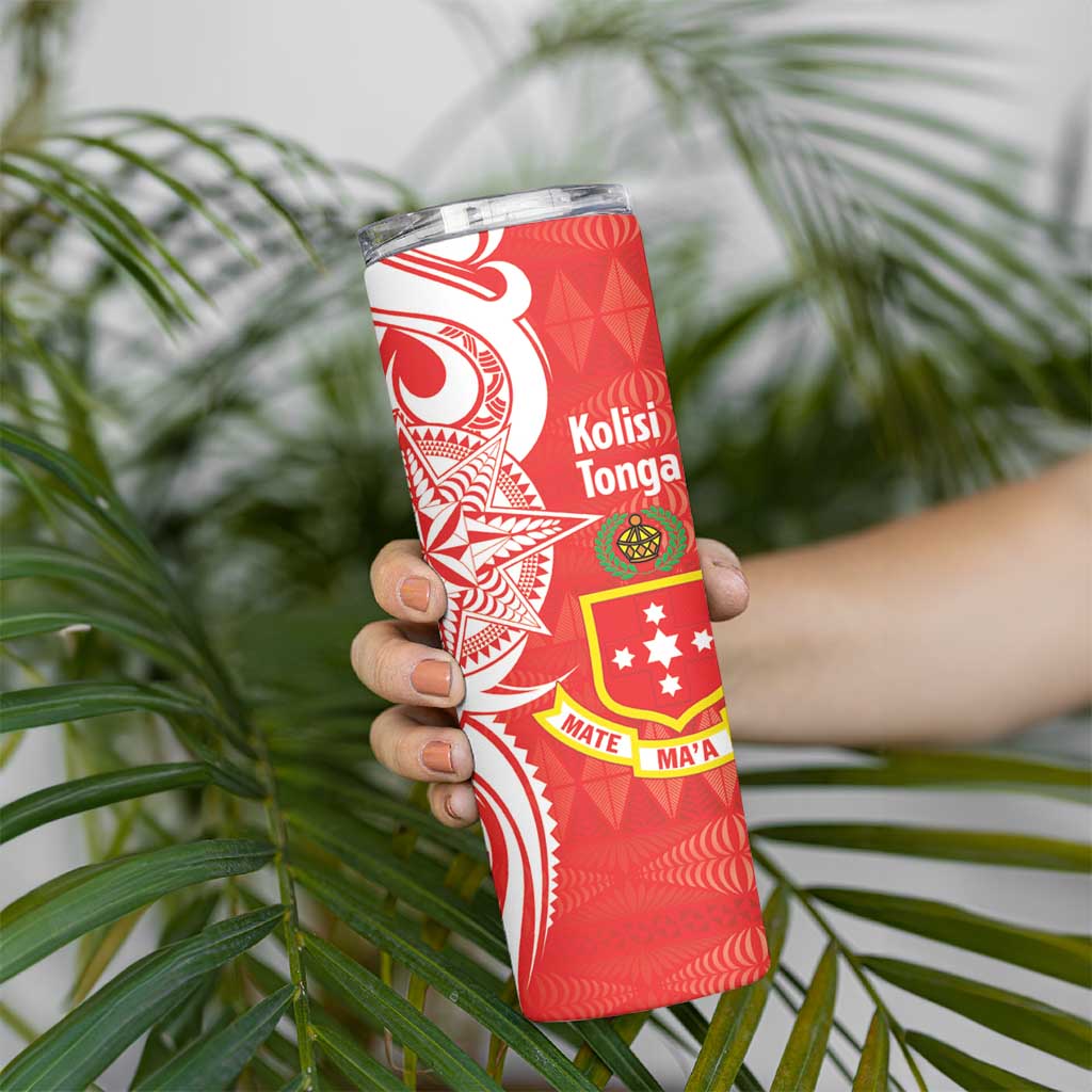 Personalised Kolisi Tonga Skinny Tumbler Mate Maa Tonga Ngatu Pattern - Polynesian Pride