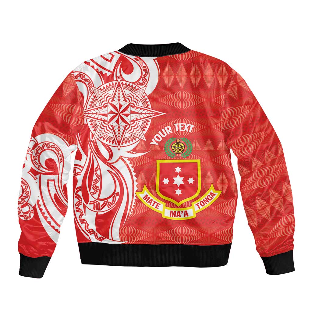 Personalised Kolisi Tonga Sleeve Zip Bomber Jacket Mate Maa Tonga Ngatu Pattern - Polynesian Pride