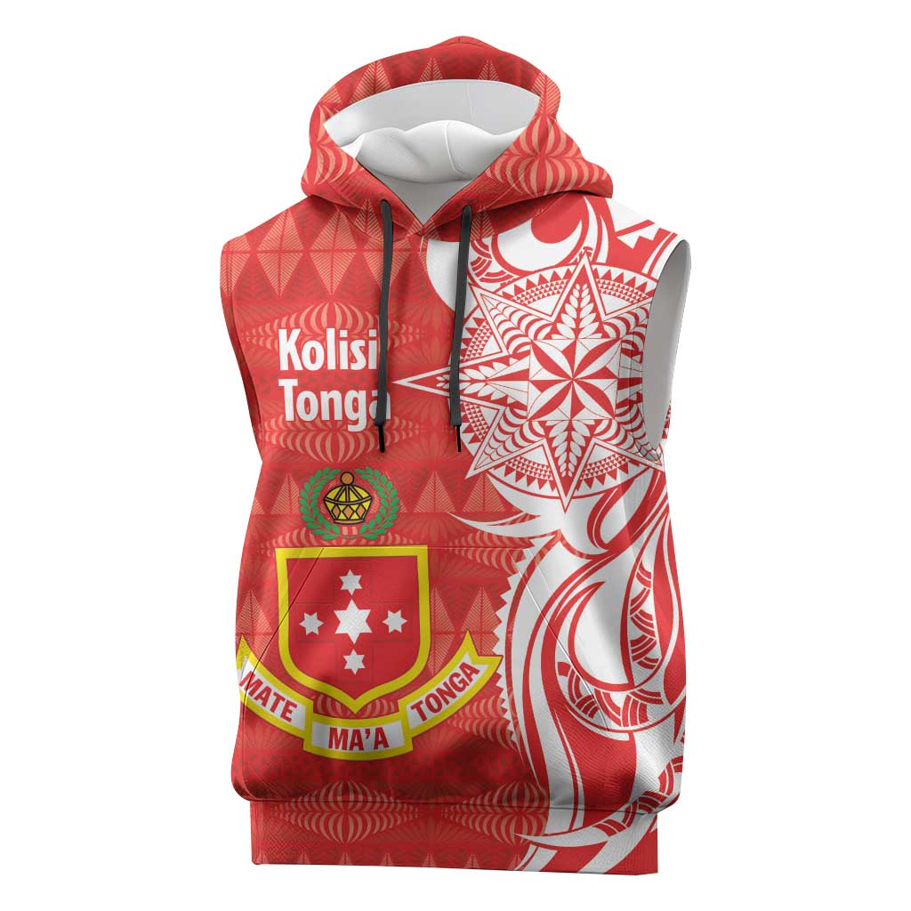 Personalised Kolisi Tonga Sleeveless Hoodie Mate Maa Tonga Ngatu Pattern - Polynesian Pride