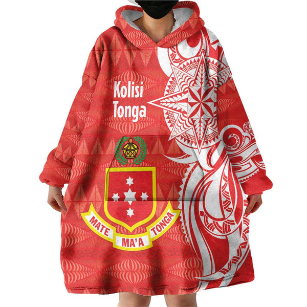 (Custom Personalised) Polynesian Tonga Wearable Blanket Hoodie Tribal Pattern Unique Version LT9