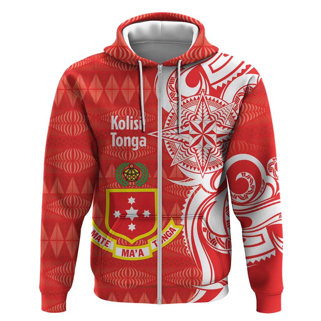 Personalised Kolisi Tonga Zip Hoodie Mate Maa Tonga Ngatu Pattern - Polynesian Pride