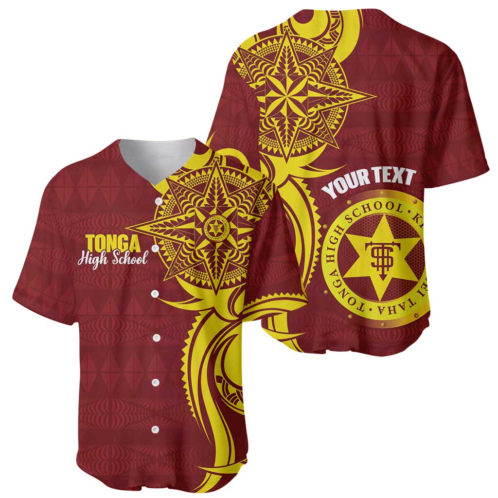 Personalised Tonga High School Baseball Jersey THS Tongan Ngatu Pattern - Polynesian Pride