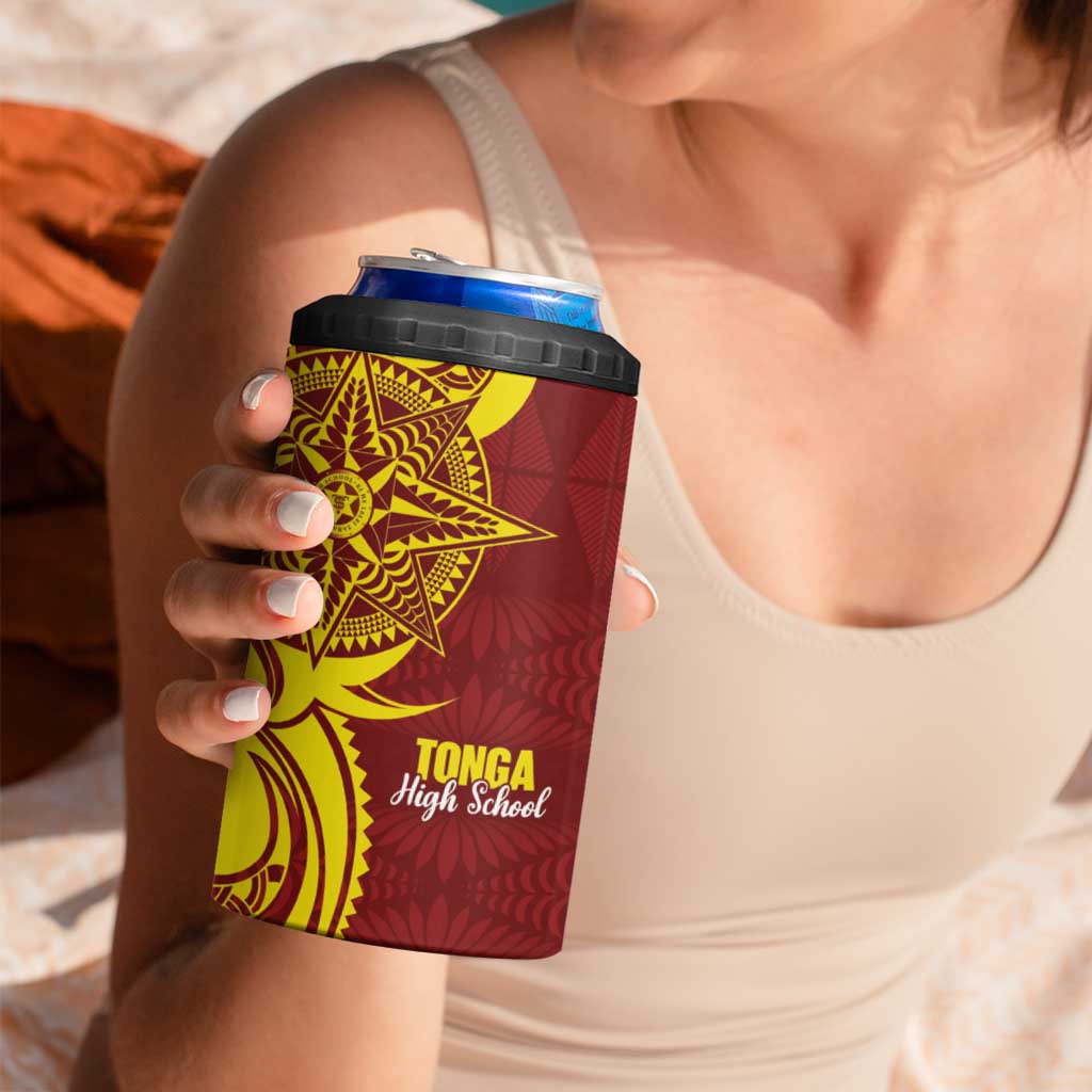 Personalised Tonga High School 4 in 1 Can Cooler Tumbler THS Tongan Ngatu Pattern - Polynesian Pride