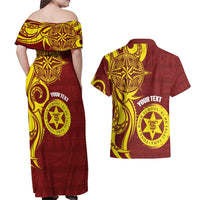 Personalised Tonga High School Couples Matching Off Shoulder Maxi Dress and Hawaiian Shirt THS Tongan Ngatu Pattern - Polynesian Pride