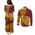 Personalised Tonga High School Couples Matching Puletasi and Long Sleeve Button Shirt THS Tongan Ngatu Pattern - Polynesian Pride