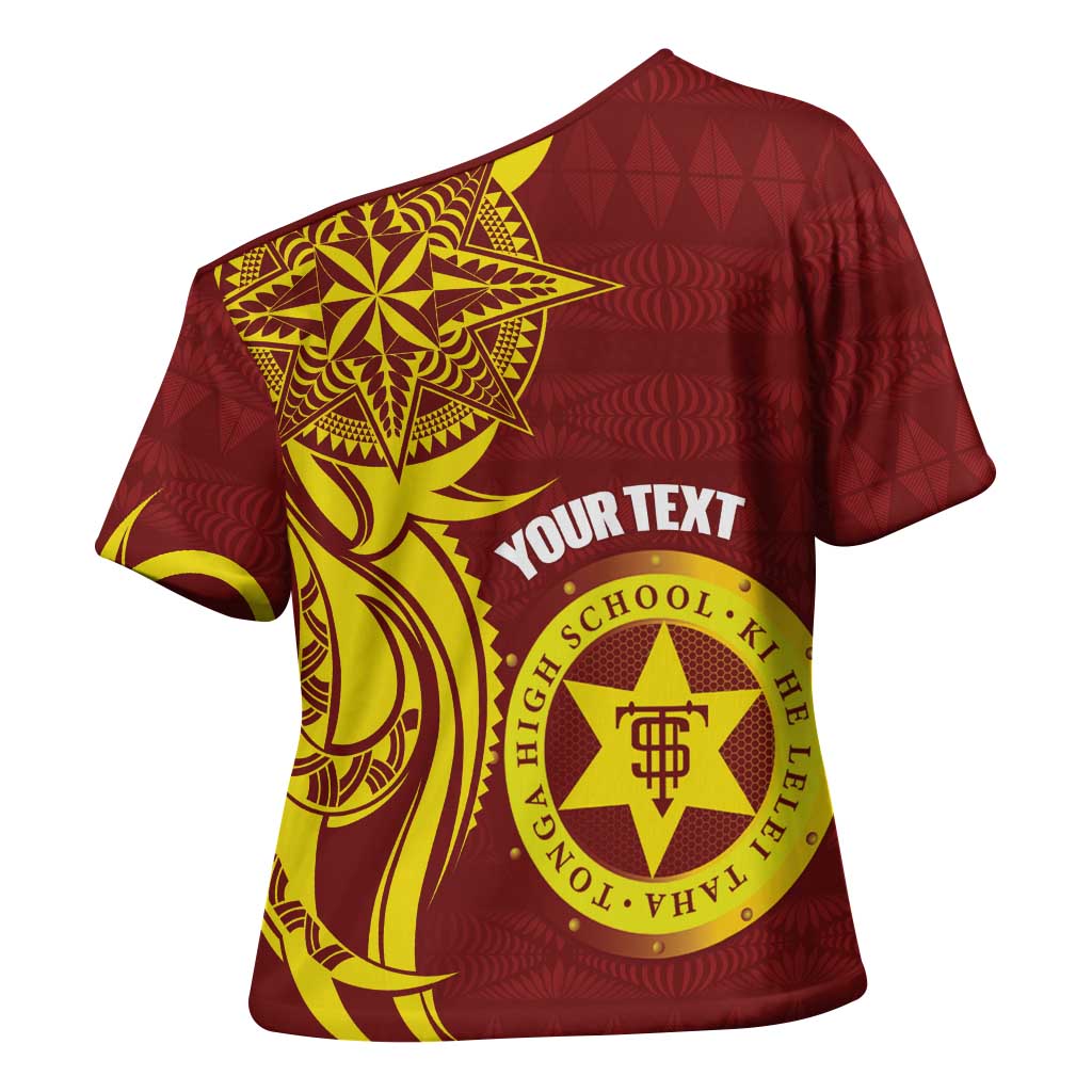 Personalised Tonga High School Cross Shoulder Shirt THS Tongan Ngatu Pattern - Polynesian Pride