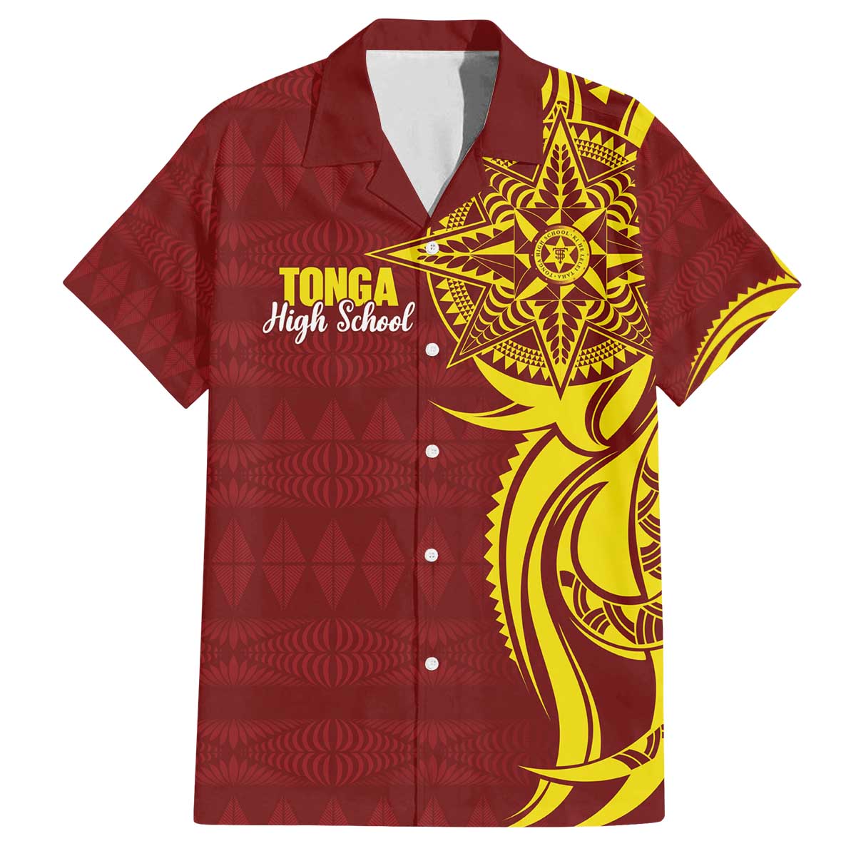 Personalised Tonga High School Family Matching Off The Shoulder Long Sleeve Dress and Hawaiian Shirt THS Tongan Ngatu Pattern - Polynesian Pride