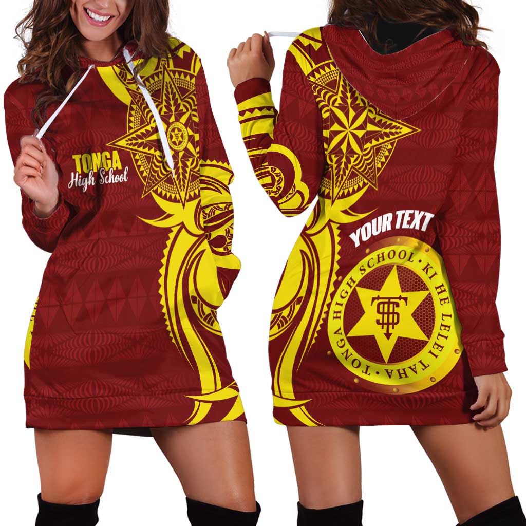 Personalised Tonga High School Hoodie Dress THS Tongan Ngatu Pattern - Polynesian Pride