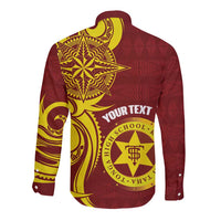 Personalised Tonga High School Long Sleeve Button Shirt THS Tongan Ngatu Pattern - Polynesian Pride