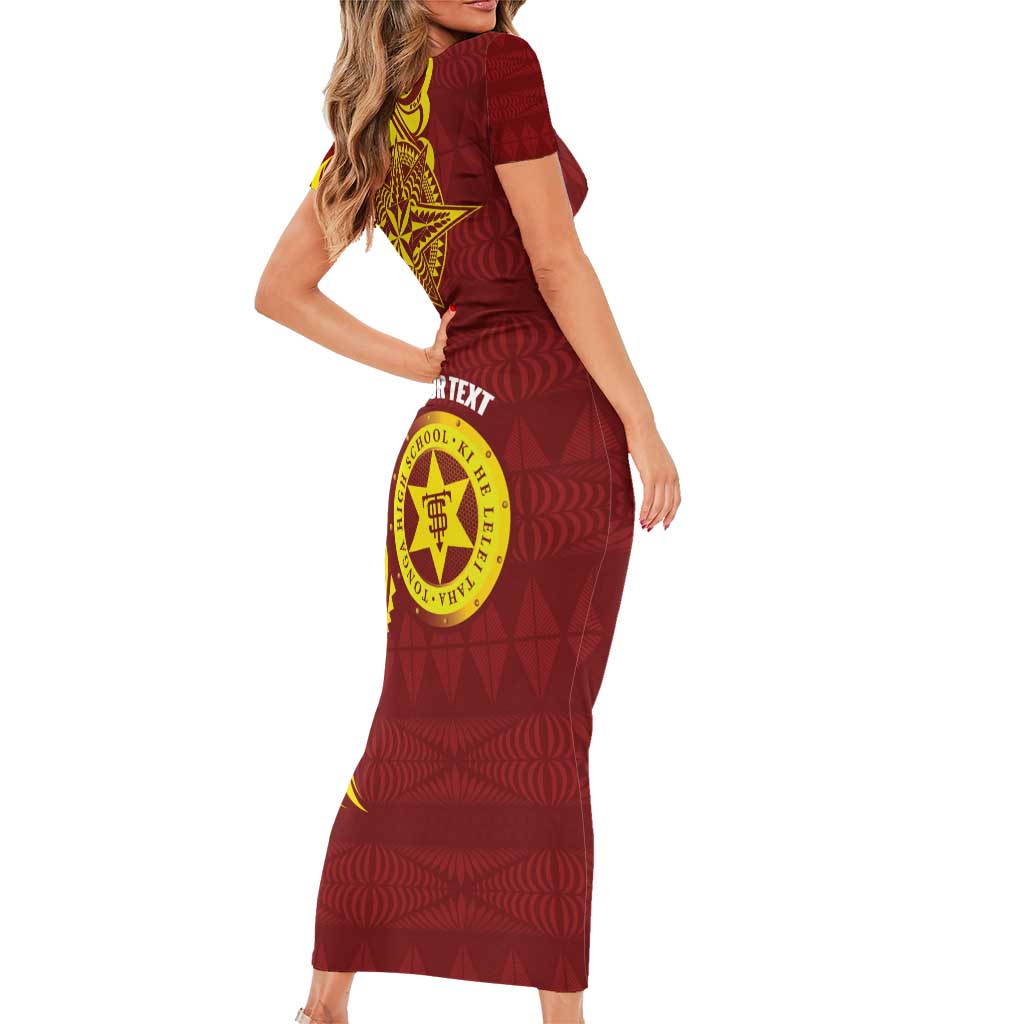 Personalised Tonga High School Short Sleeve Bodycon Dress THS Tongan Ngatu Pattern - Polynesian Pride