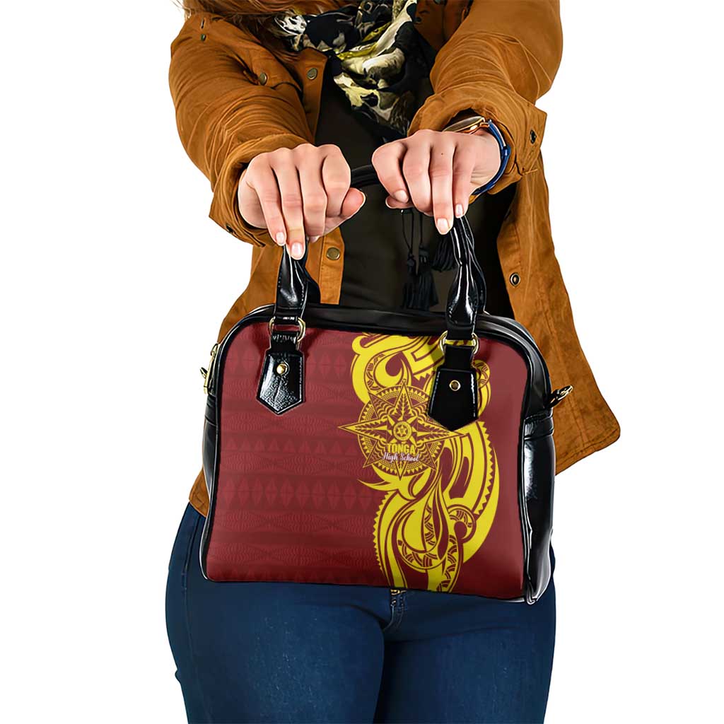 Personalised Tonga High School Shoulder Handbag THS Tongan Ngatu Pattern - Polynesian Pride
