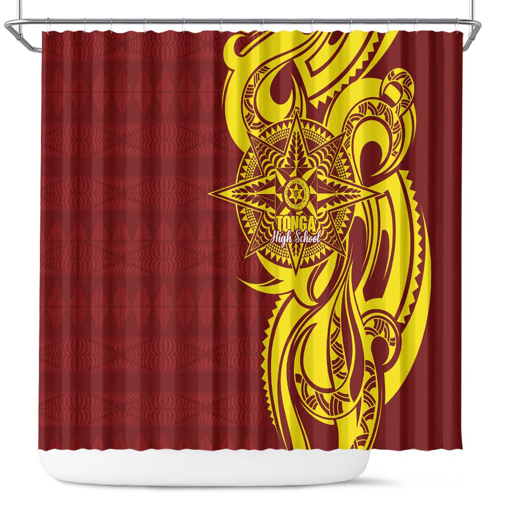 Personalised Tonga High School Shower Curtain THS Tongan Ngatu Pattern - Polynesian Pride
