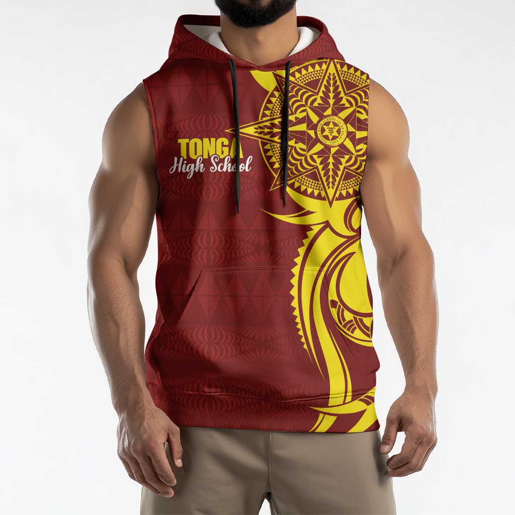 Personalised Tonga High School Sleeveless Hoodie THS Tongan Ngatu Pattern - Polynesian Pride