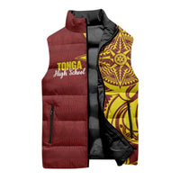 Personalised Tonga High School Sleeveless Puffer Jacket THS Tongan Ngatu Pattern - Polynesian Pride