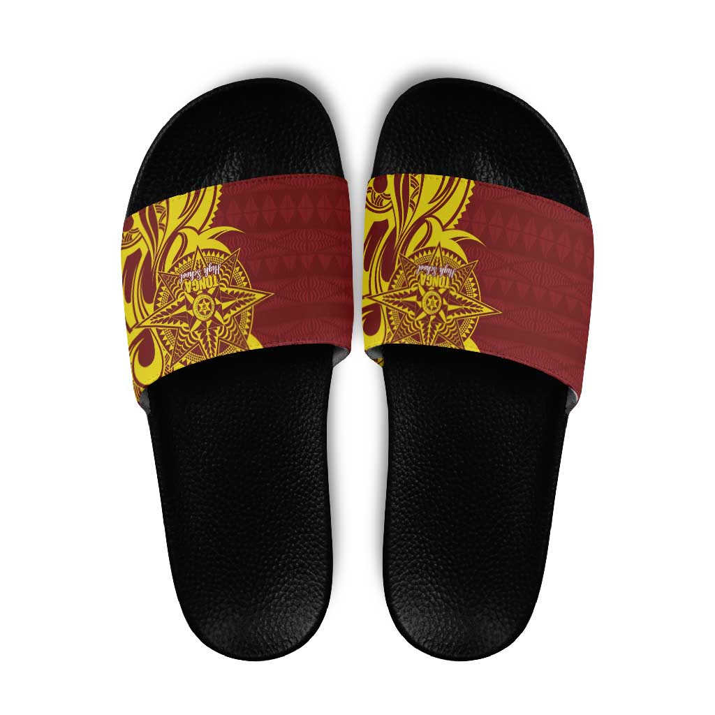 Personalised Tonga High School Slide Sandals THS Tongan Ngatu Pattern - Polynesian Pride
