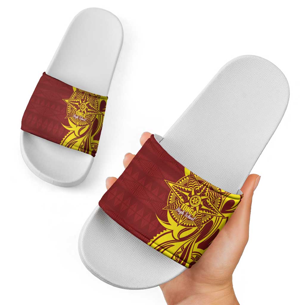 Personalised Tonga High School Slide Sandals THS Tongan Ngatu Pattern - Polynesian Pride