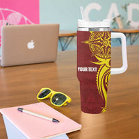 Personalised Tonga High School Tumbler With Handle THS Tongan Ngatu Pattern - Polynesian Pride