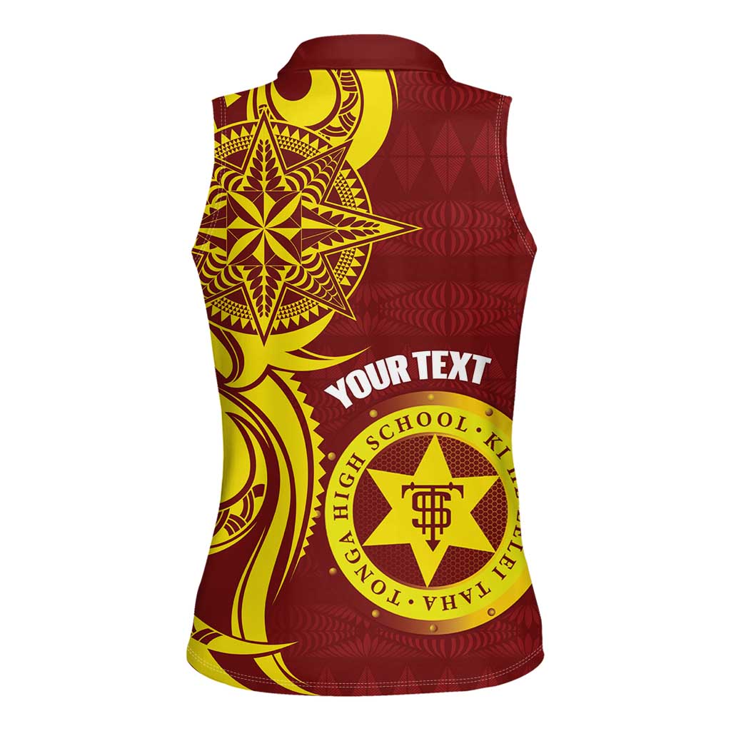 Personalised Tonga High School Women Sleeveless Polo Shirt THS Tongan Ngatu Pattern - Polynesian Pride