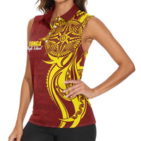 Personalised Tonga High School Women Sleeveless Polo Shirt THS Tongan Ngatu Pattern - Polynesian Pride