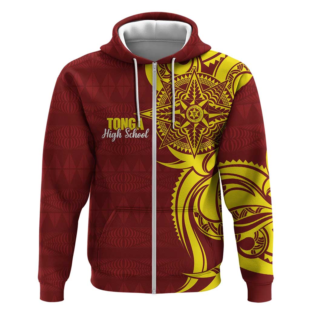 Personalised Tonga High School Zip Hoodie THS Tongan Ngatu Pattern - Polynesian Pride