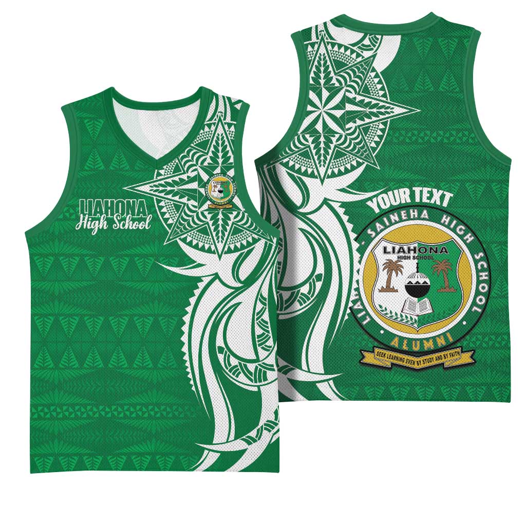 Personalised Liahona - Saineha High School Basketball Jersey Tongan Ngatu Pattern - Polynesian Pride