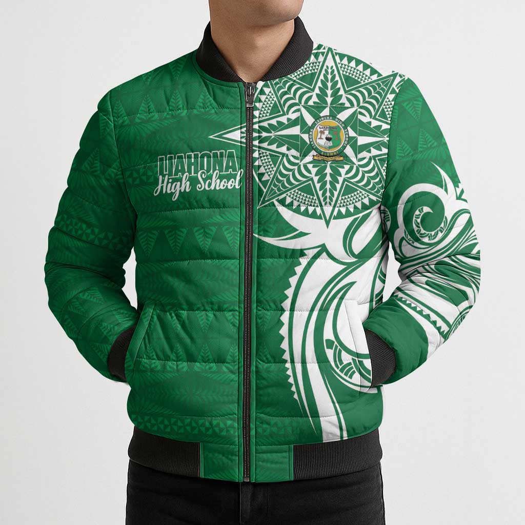 Personalised Liahona - Saineha High School Bomber Puffer Jacket Tongan Ngatu Pattern - Polynesian Pride