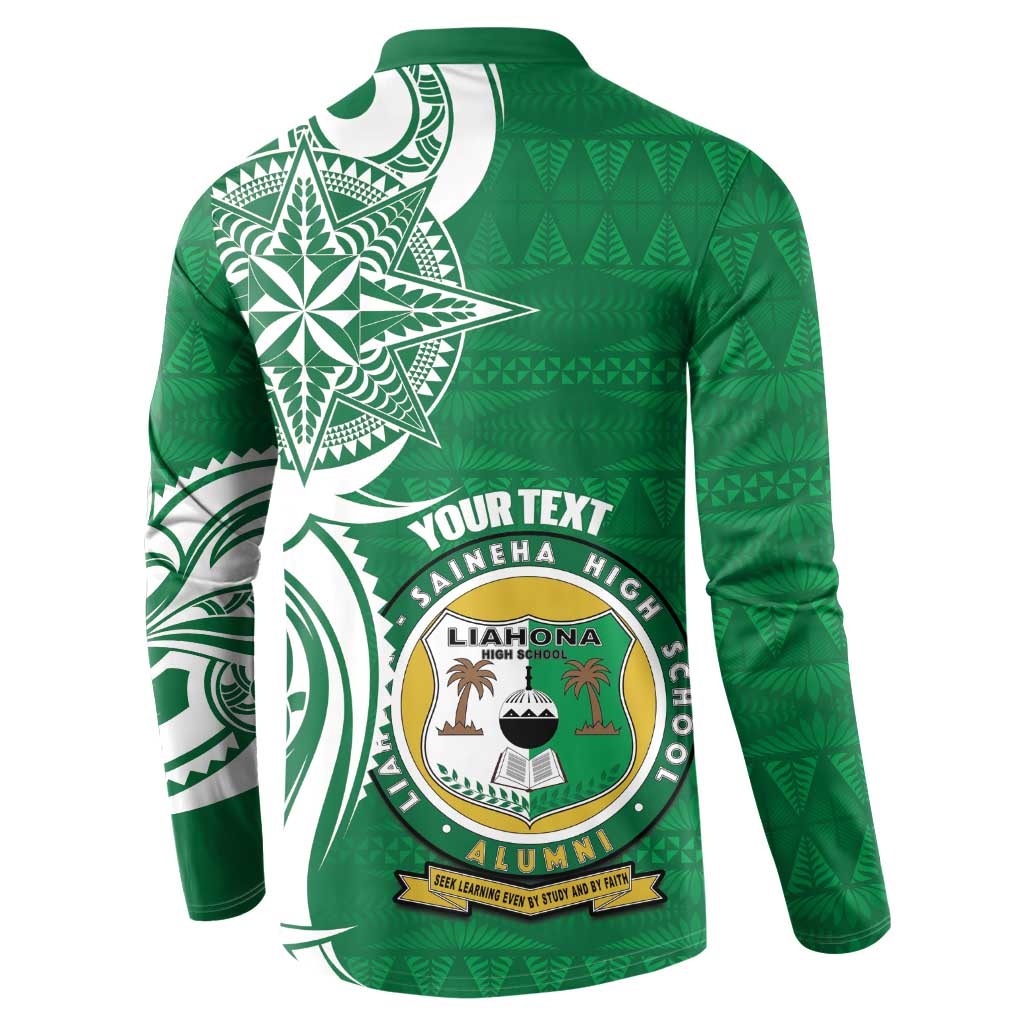 Personalised Liahona - Saineha High School Button Sweatshirt Tongan Ngatu Pattern - Polynesian Pride