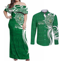Personalised Liahona - Saineha High School Couples Matching Off Shoulder Maxi Dress and Long Sleeve Button Shirt Tongan Ngatu Pattern - Polynesian Pride