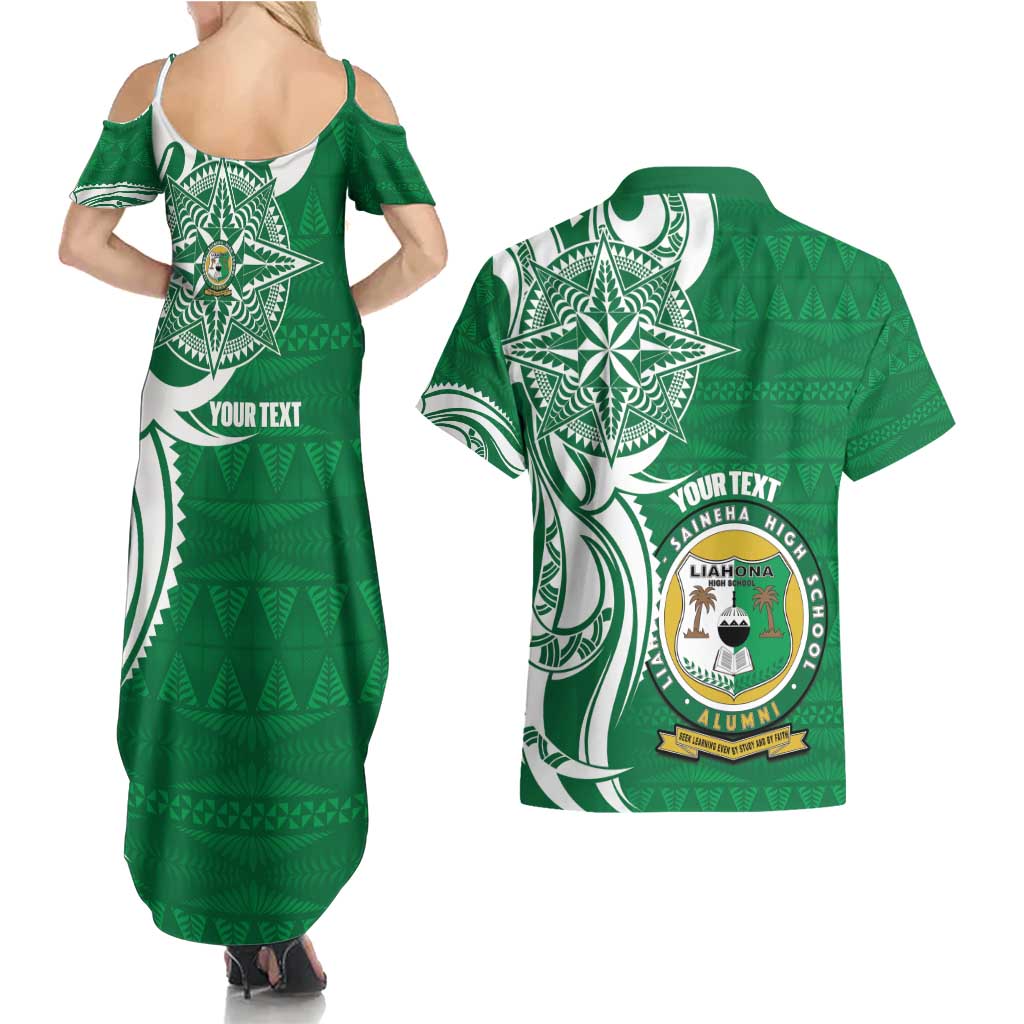 Personalised Liahona - Saineha High School Couples Matching Summer Maxi Dress and Hawaiian Shirt Tongan Ngatu Pattern - Polynesian Pride