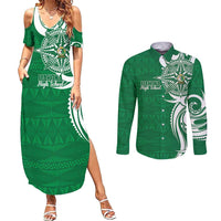 Personalised Liahona - Saineha High School Couples Matching Summer Maxi Dress and Long Sleeve Button Shirt Tongan Ngatu Pattern - Polynesian Pride